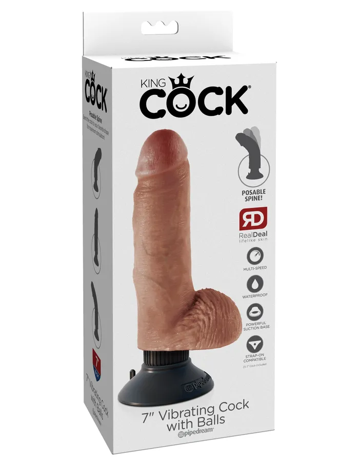 Female Sex Toys Pipedreams King Cock 7 Vibrating Cock with Balls Tan