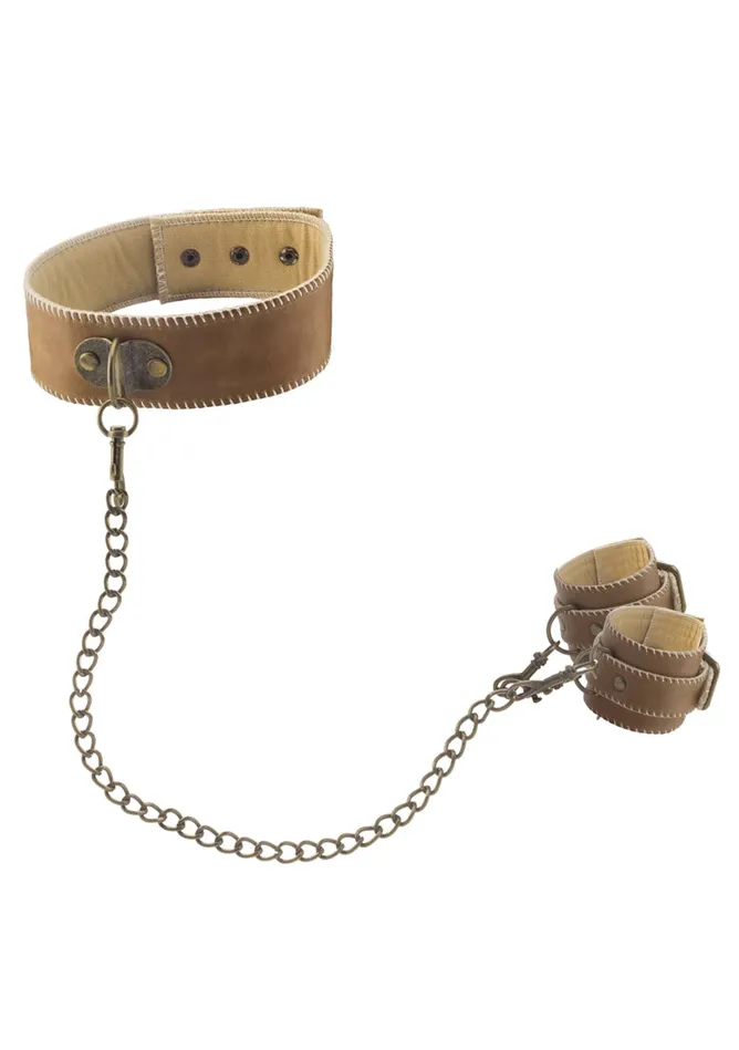 Male Sex Toys Shots Ouch Collar With Handcuffs Brown