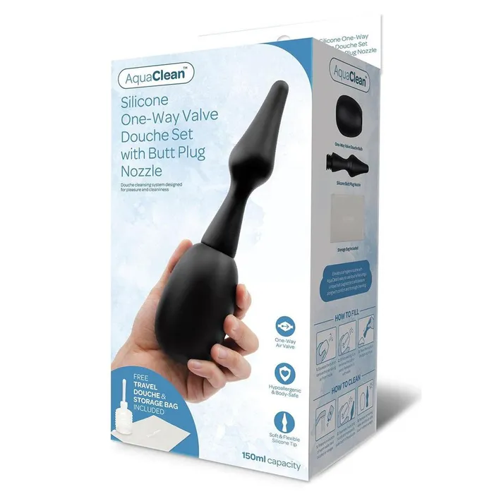 Xgen Products Anal AquaClean Silicone 1Way Valve Douche Set with Butt Plug Nozzle 150 ml Capacity with Free Travel Douche Included Xgen Products Anal AquaClean Silicone 1Way Valve Douche Set with Butt Plug Nozzle 150 ml Capacity with Free Travel Douche Included