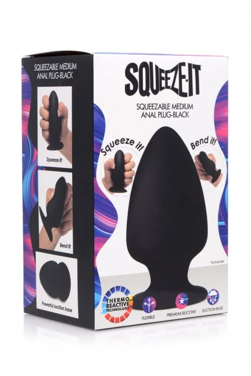 Male Sex Toys XR Brands Squeezeit Silexpan Anal Plug Medium Black