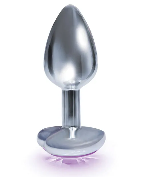 Anal Icon Brands 9s Silver Starter Heart Bejeweled Steel Plug Violet