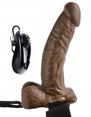 Female Sex Toys Fetish Fantasy Hollow Strap On WBall 7 Vibrating Brown Pipedream Products