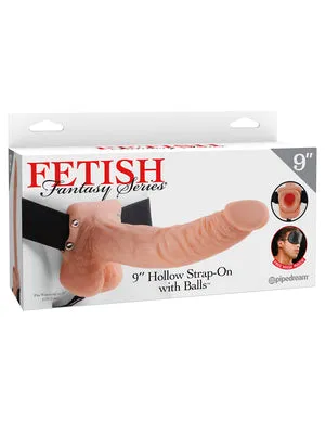 Female Sex Toys Pipedream Products Fetish Fantasy 9 Hollow Strap On WBalls Flesh 