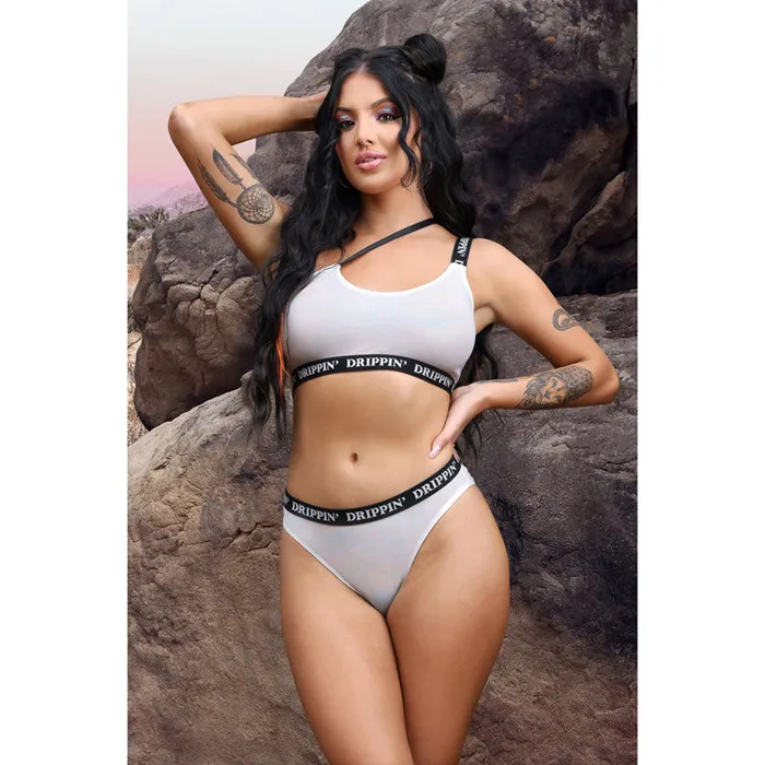 Vibrators Fantasy Lingerie VIBES DRIPPIN OneShoulder Crop Top Cheeky Panty