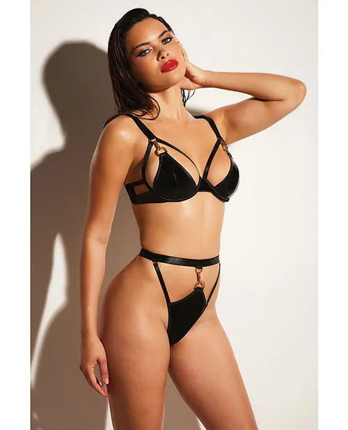 Couples Oh La La Cheri Fetish Excitement Unlined Underwire Vinyl Bra Panty Wdring Metal Clasp Black Couples Oh La La Cheri Fetish Excitement Unlined Underwire Vinyl Bra Panty Wdring Metal Clasp Black