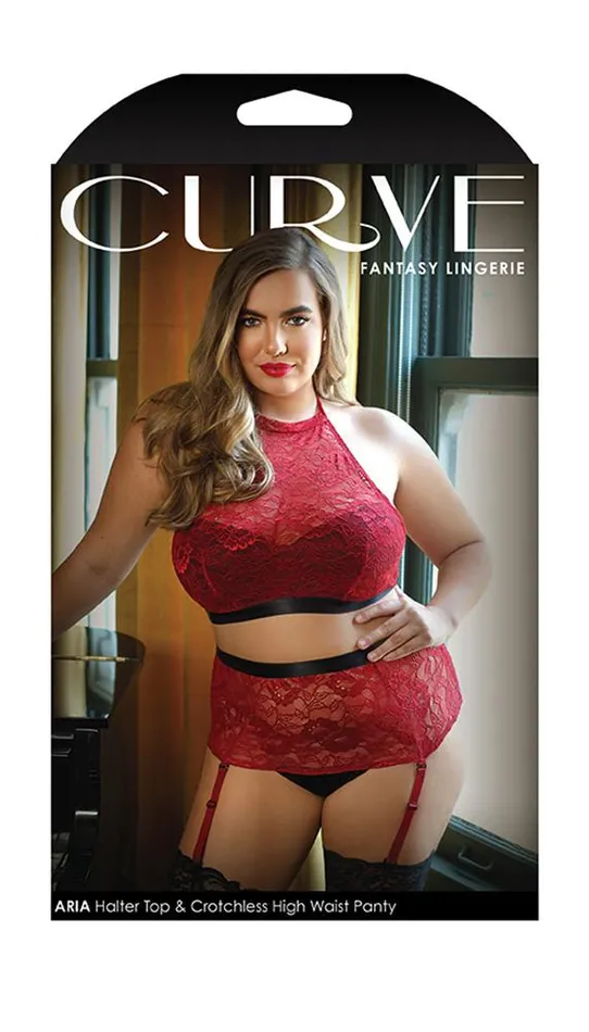 Elegant Lace Halter Top Crotchless High Waist Panty Fantasy Lingerie Female Sex Toys