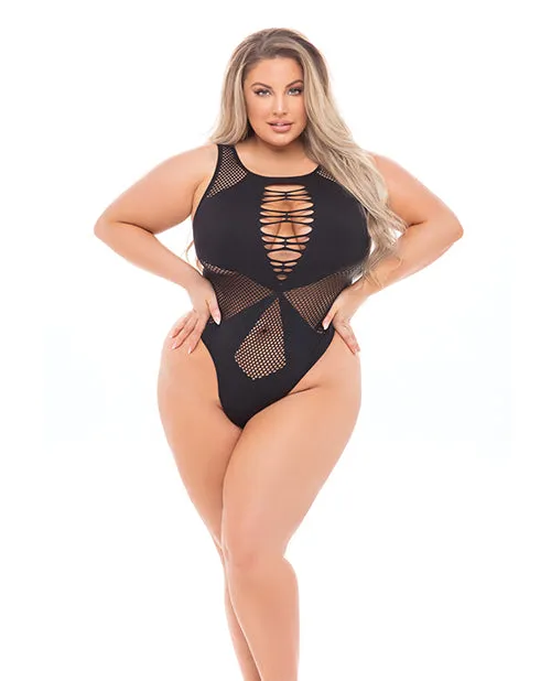 Rene Rofe Vibrators Pink Lipstick Highneck Bodysuit fits Up To 3x Qn