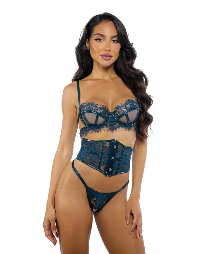 Roma Costume Anal Eden Scalloped Eyelash Lace Wet Look Waspie 3 pc Set Teal Roma Costume Anal Eden Scalloped Eyelash Lace Wet Look Waspie 3 pc Set Teal