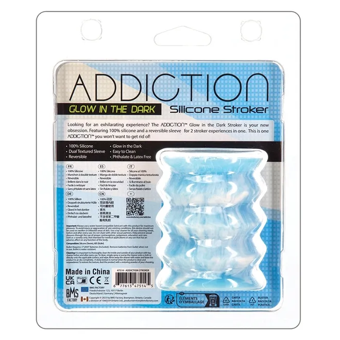 Addiction Silicone Stroker Glow in the DarkBlue BMS Dildos