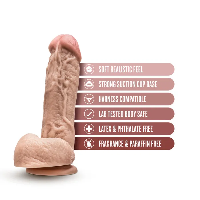 Blush Dildos Hung Rider By Blush Trigger Realistic Beige 85Inch Long Dildo With Balls Suction Cup Base