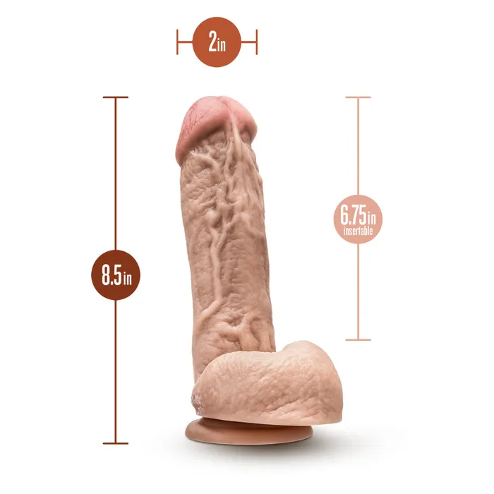 Blush Dildos Hung Rider By Blush Trigger Realistic Beige 85Inch Long Dildo With Balls Suction Cup Base