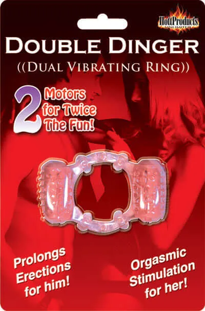 Male Sex Toys HOTT Products Humm Double Dinger Dual Vibrating Ring Magenta