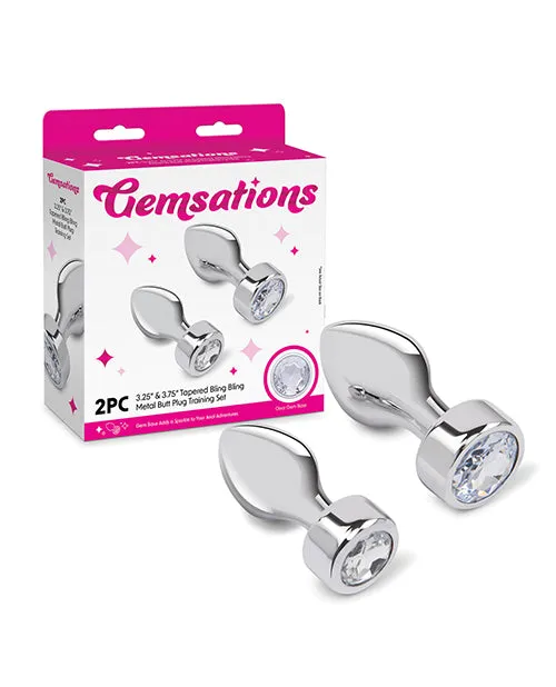 Anal Electric Eel Gemsations 2 pc 325 37 Tapered Bling Bling Metal Butt Plug Training Set Silver