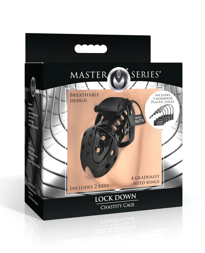Male Sex Toys Master Series Master Series Lock Down Chastity Cage Black