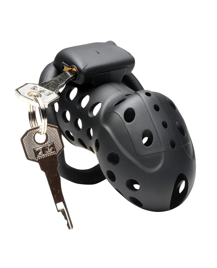 Male Sex Toys Master Series Master Series Lock Down Chastity Cage Black Male Sex Toys Master Series Master Series Lock Down Chastity Cage Black