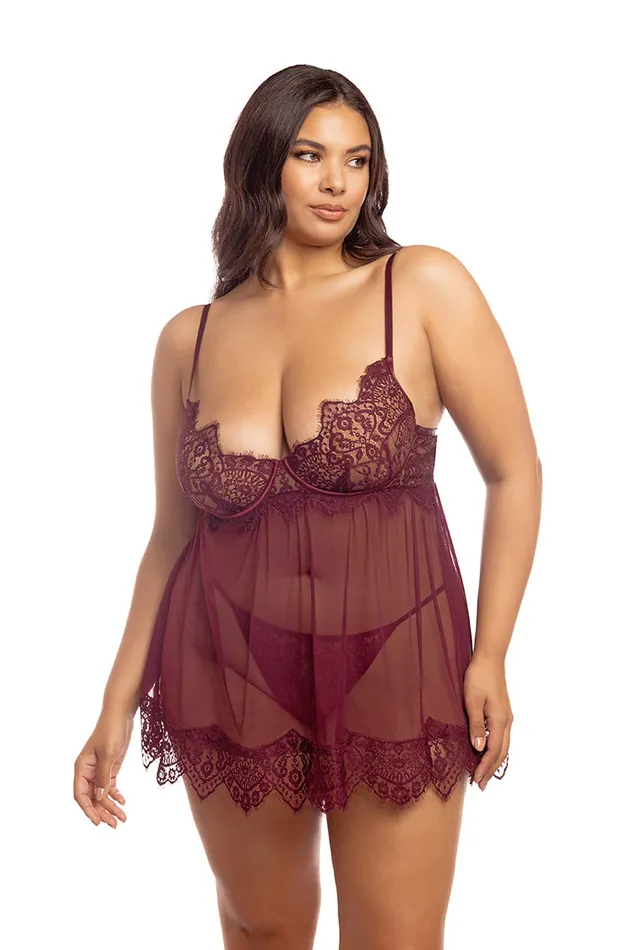 Oh La La Cheri Female Sex Toys Kiss Me More Eyelash Lace Babydoll in Windsor Wine Oh La La Cheri Female Sex Toys Kiss Me More Eyelash Lace Babydoll in Windsor Wine