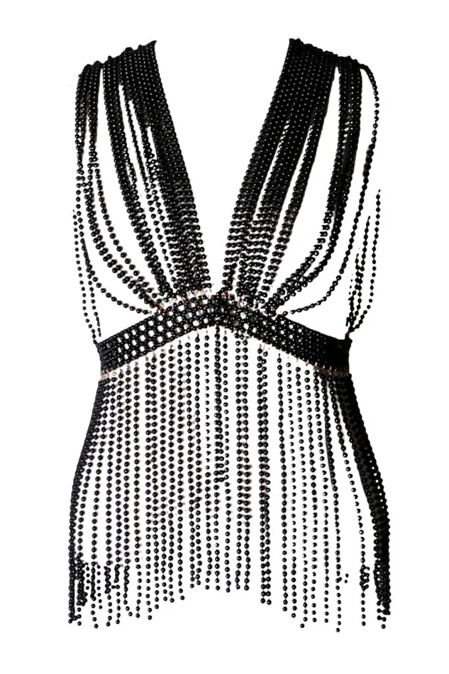 Pearl Plunge Fringe Body Jewelry in Black Western Fashion Anal
