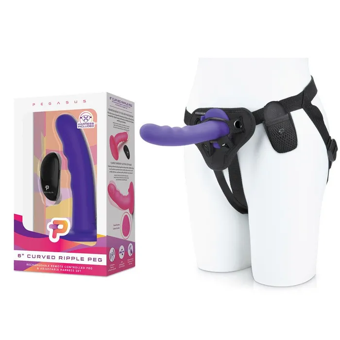 Pegasus Female Sex Toys 6 Curved Wave Silicone Pegging Dildo with Adjustable Strap On and Remote Control