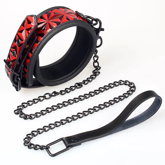 Vibrators BF BF40334A Red PU Neck Collar With Chain