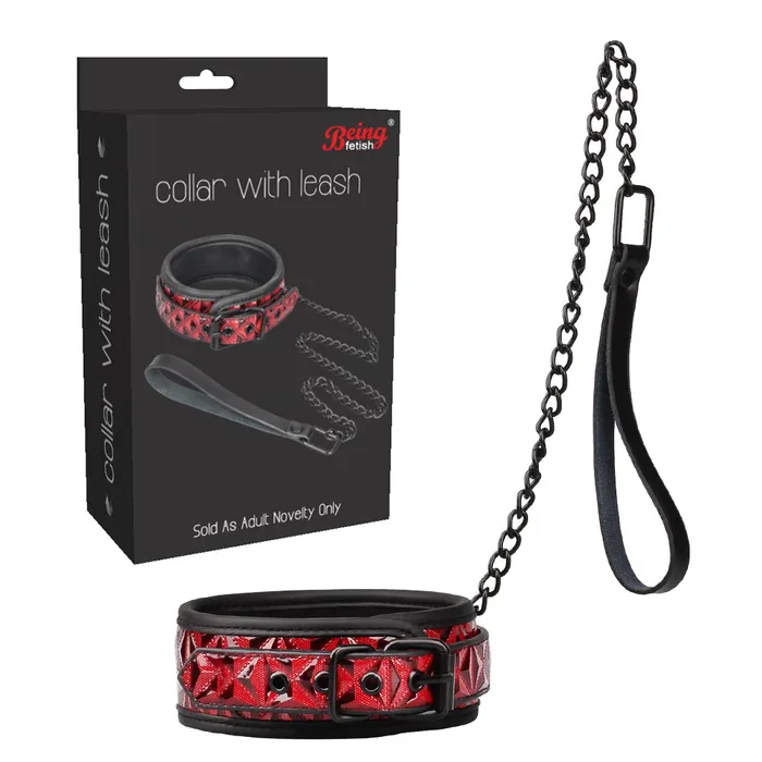 Vibrators BF BF40334A Red PU Neck Collar With Chain