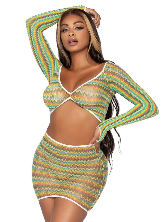 2 Pc Zig Zag Net Crop Top and Mini Dress One Size Leg Avenue Vibrators