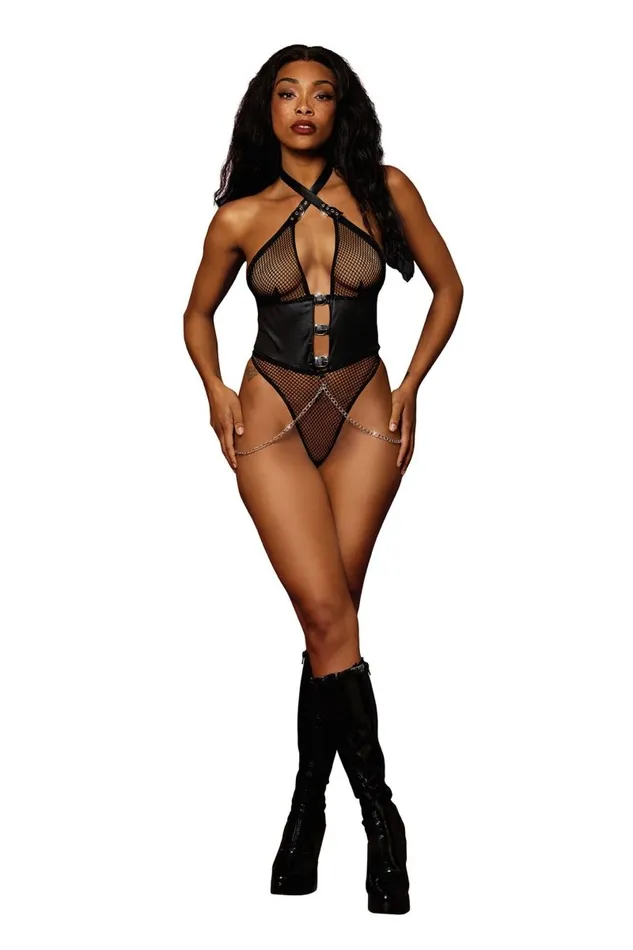 Bodystockings Playsuits Dreamgirl Fishnet Teddy One Size Black