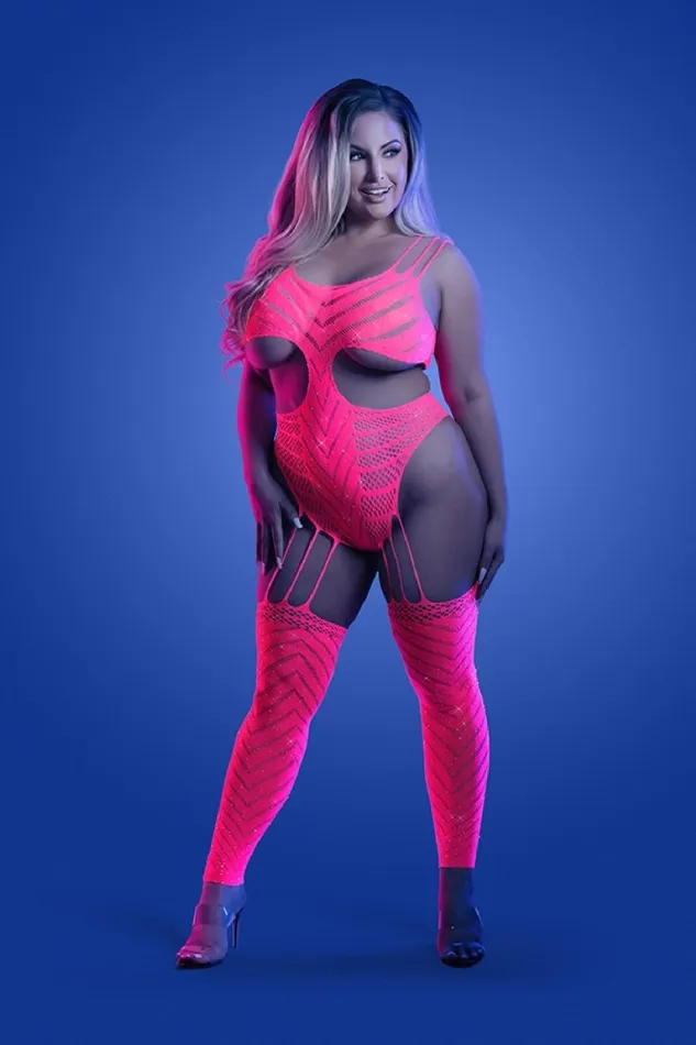 Fantasy Lingerie Vibrators Wavelength Cutout Rhinestone Teddy Bodystocking Queen Neon Pink Fantasy Lingerie Vibrators Wavelength Cutout Rhinestone Teddy Bodystocking Queen Neon Pink