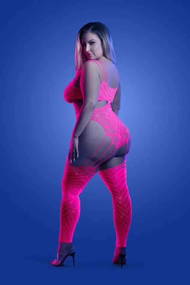 Fantasy Lingerie Vibrators Wavelength Cutout Rhinestone Teddy Bodystocking Queen Neon Pink Fantasy Lingerie Vibrators Wavelength Cutout Rhinestone Teddy Bodystocking Queen Neon Pink