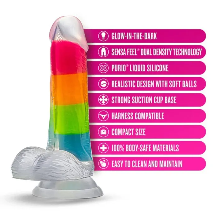 Female Sex Toys Blush Neo Elite Glow in the Dark Rainbow Rave 65 Silicone Dual Density Dildo Multicolored Female Sex Toys Blush Neo Elite Glow in the Dark Rainbow Rave 65 Silicone Dual Density Dildo Multicolored