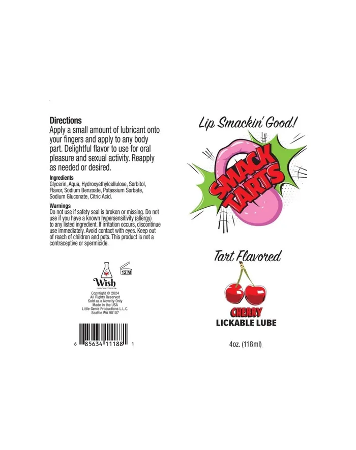 Little Genie Lubricants Smack Tarts 4oz Lickable Flavored LubricantCherry