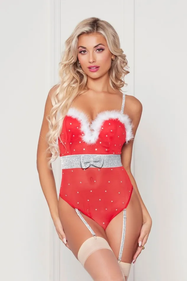 Seven Til Midnight Rhinestone Studded Mesh Teddy With Marabou Trim Red Vibrators