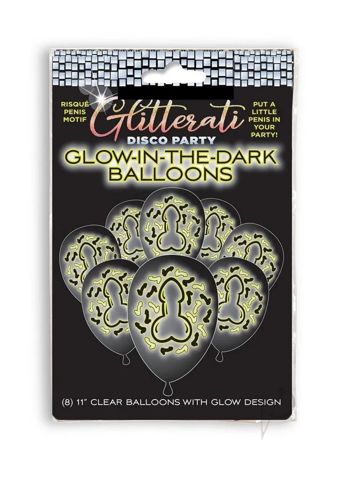 Candyprints Party Glitterati Penis Glow Balloons 8pk Male Sex Toys