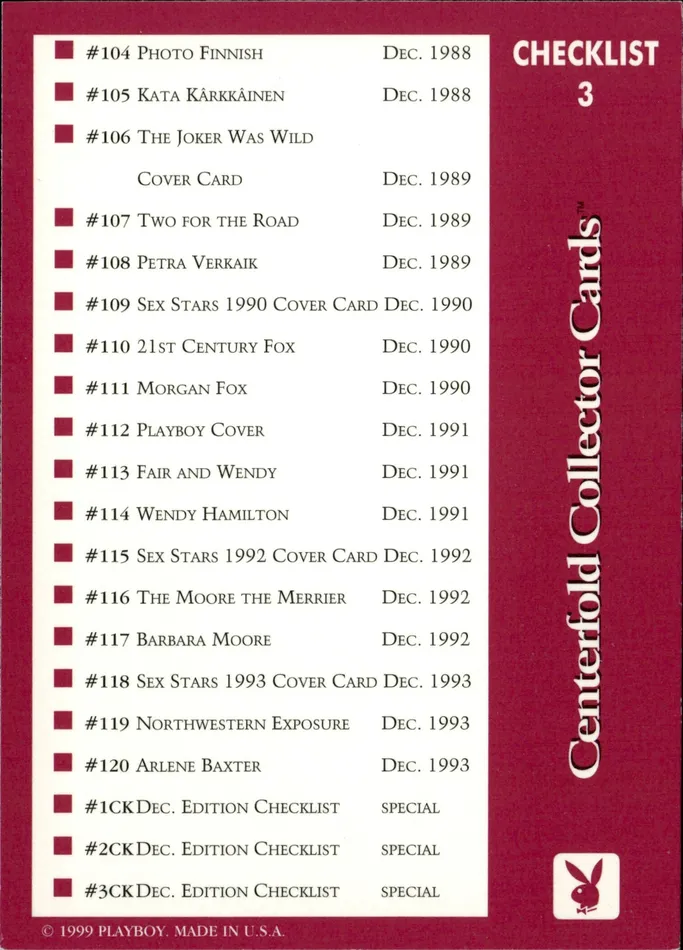 Couples Playboy Centerfolds December Edition Checklist 3 Short Printed Release Dans Cards Couples Playboy Centerfolds December Edition Checklist 3 Short Printed Release Dans Cards