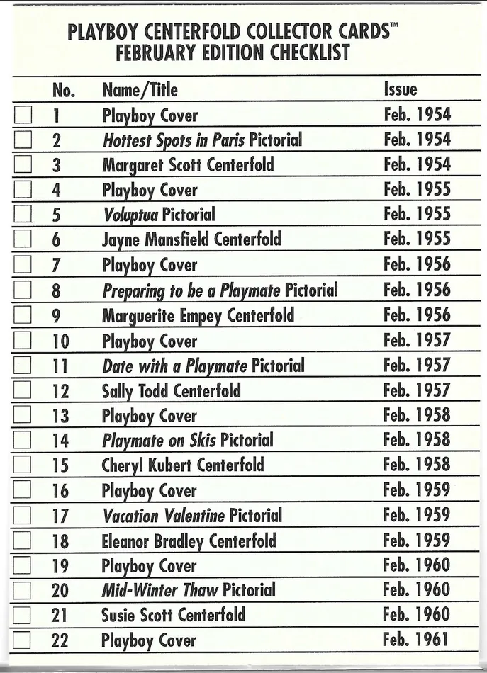 Dans Cards Couples Playboy February Edition Checklist Card 1CK