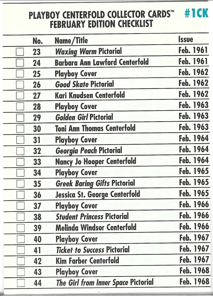 Dans Cards Couples Playboy February Edition Checklist Card 1CK