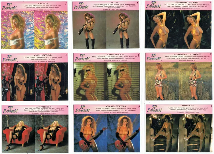 Dildos Peter Comparettos Cards Double Vision 3D Damsels common card lot 89 different cards Plus the factory 3D viewer