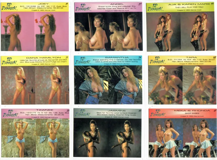 Dildos Peter Comparettos Cards Double Vision 3D Damsels common card lot 89 different cards Plus the factory 3D viewer
