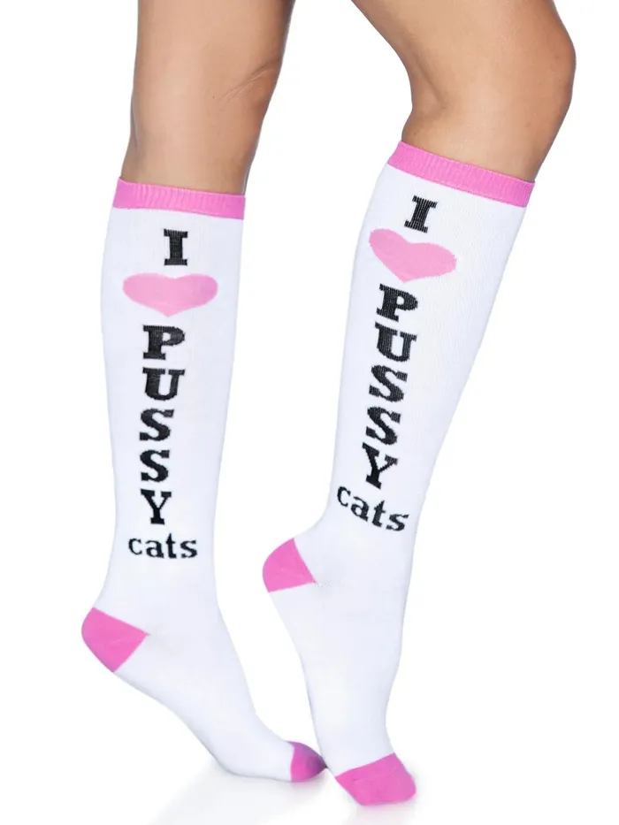 Female Sex Toys Leg Avenue I Heart Pussy Cats Knee High Socks Leg Avenue