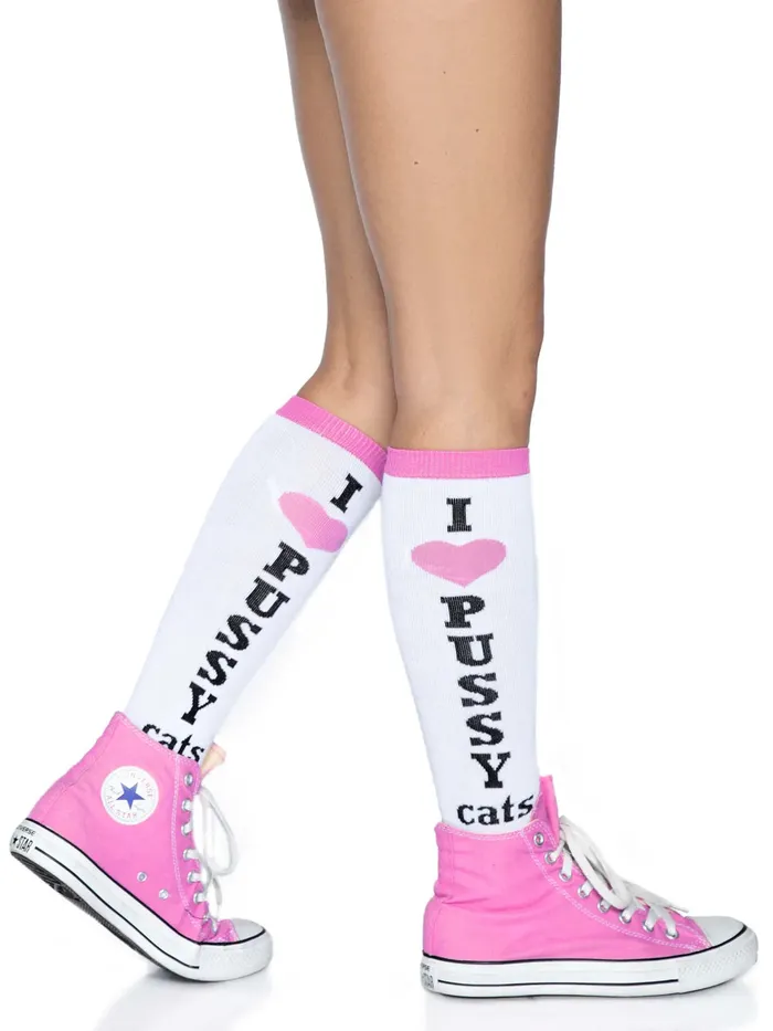 Female Sex Toys Leg Avenue I Heart Pussy Cats Knee High Socks Leg Avenue