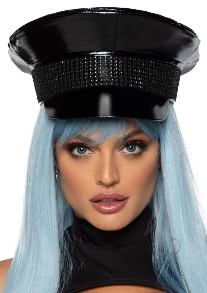 Leg Avenue Anal Rhinestone Trim Military Hat Black