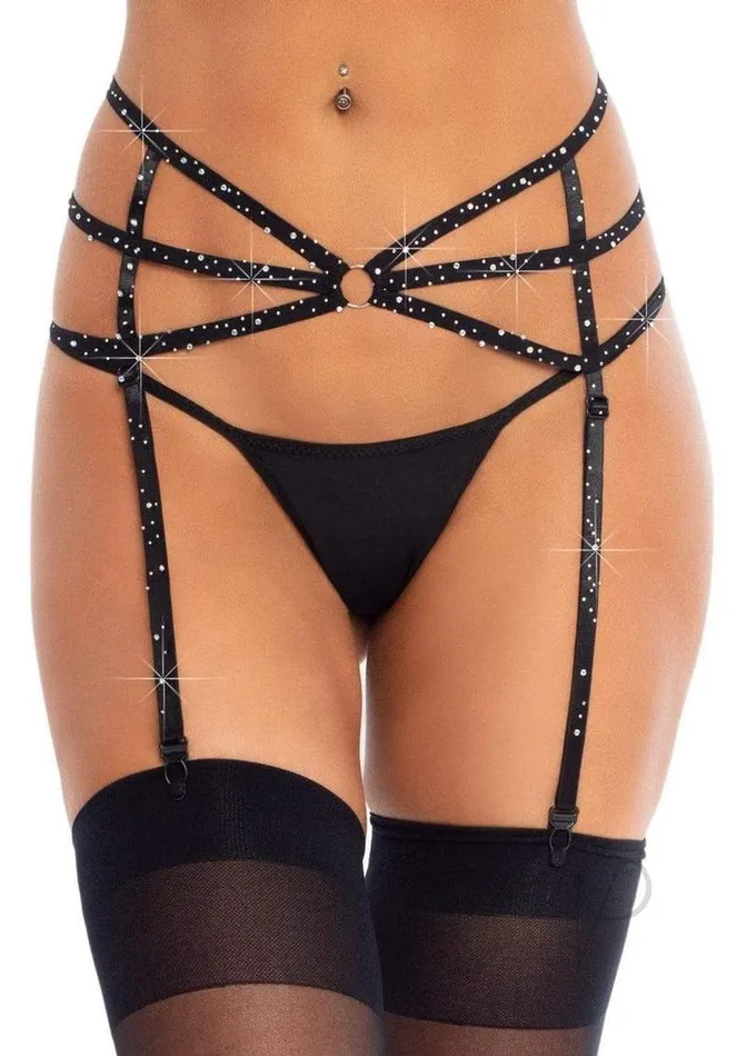 Leg Avenue Male Sex Toys Strappy Rhinestone Garter O Ring Os Blk