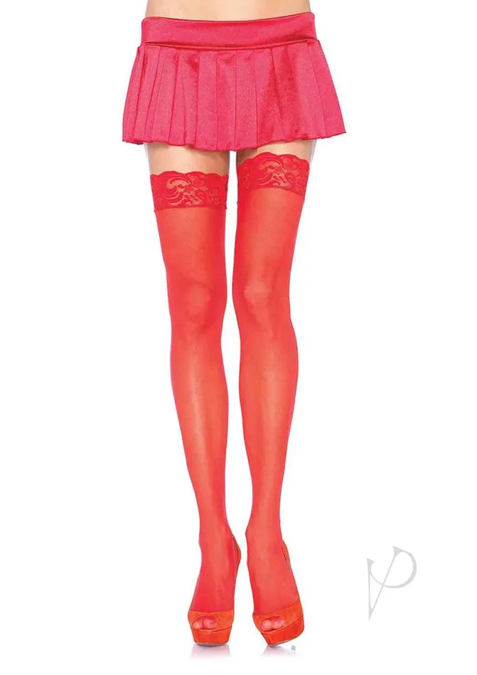 Leg Avenue Vibrators Sheer Thigh High W Lace Top Os Red
