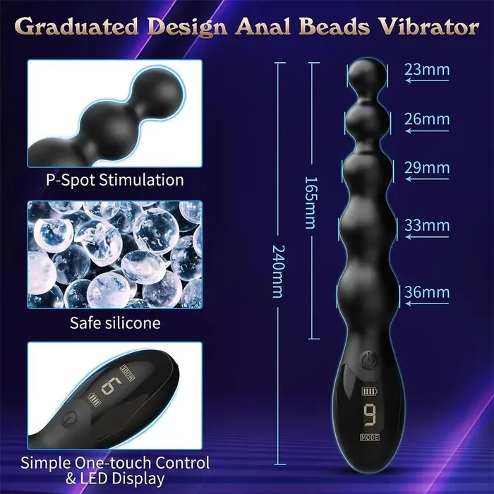 Anal Adorime Firm Rippled Silicone Beads Graduating Anal Vibrators with Display Design 65 Inch