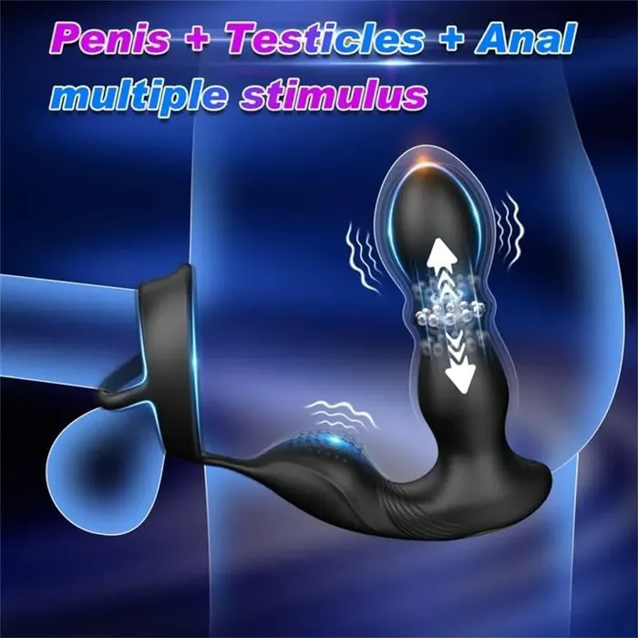 Vibrating Rolling Anal Plug Vibrator with Cock Ring 42 Inch Adorime Male Sex Toys