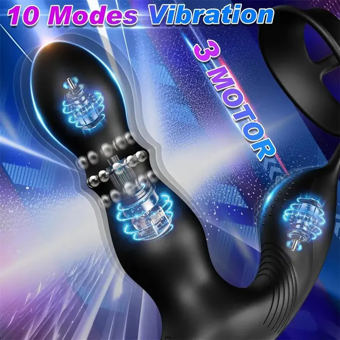 Vibrating Rolling Anal Plug Vibrator with Cock Ring 42 Inch Adorime Male Sex Toys