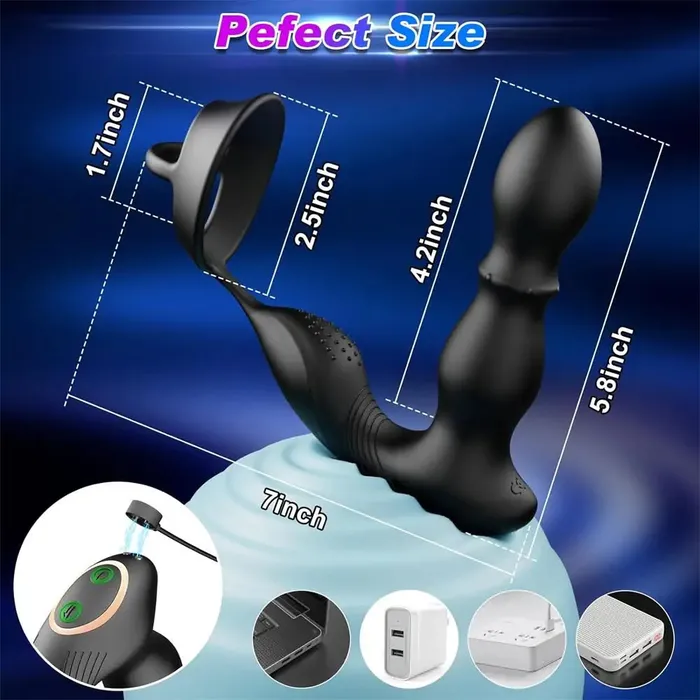 Vibrating Rolling Anal Plug Vibrator with Cock Ring 42 Inch Adorime Male Sex Toys
