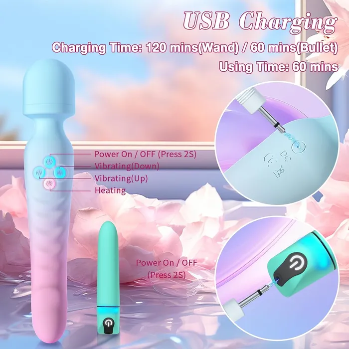 Waterproof Heating Wand Massager Bullet Vibrator Set Adorime Female Sex Toys