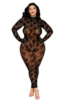 Plus Size Dreamgirl Diamond Full Coverage Gloved Bodystocking Plus Size