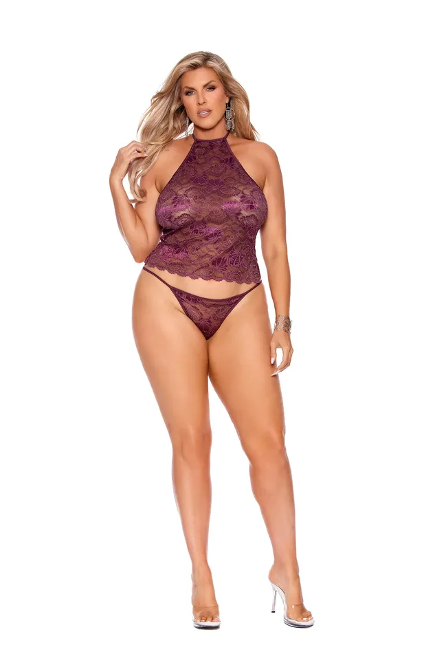 Plus Size Lace Halter Cami Set Elegant Moments Plus Size