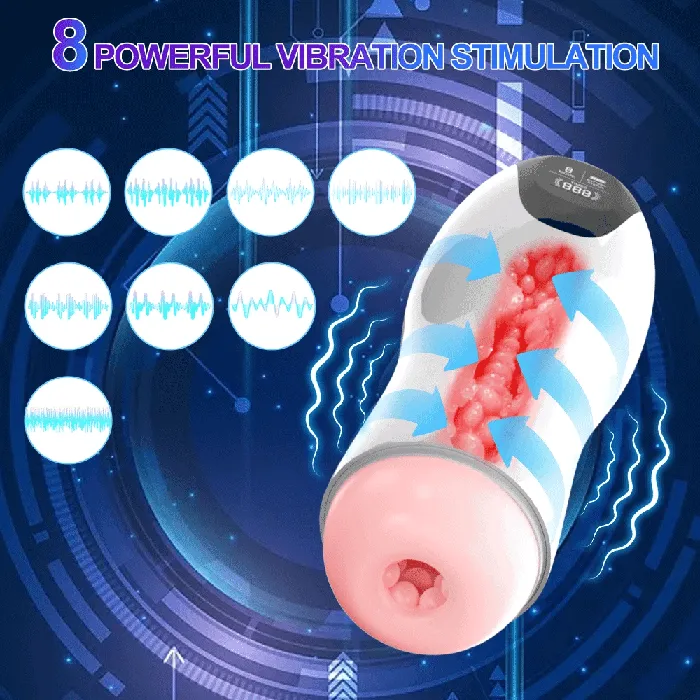 Romulus Male Sex Toys Automatic Male Masturbator Cup Vibration Blowjob Real Vagina Pocket Pussy